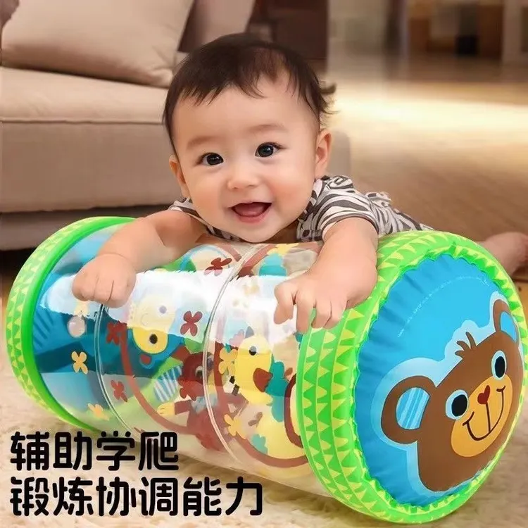 婴儿充气学爬爬行滚筒宝宝学步玩具铃铛健身神器引导益智早教训练