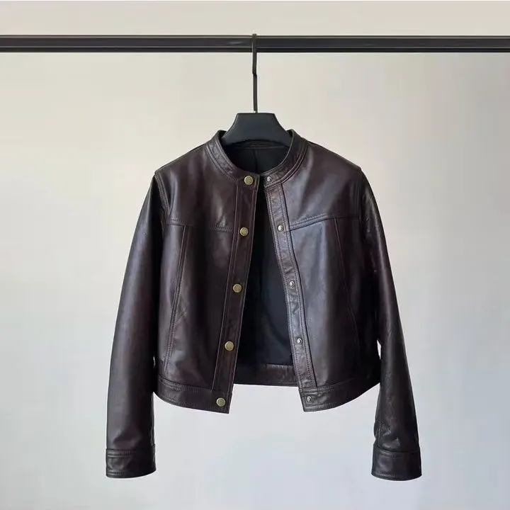 【原版正品】真皮女士短款黑色立领皮衣外套韩版显瘦机车服春装新款