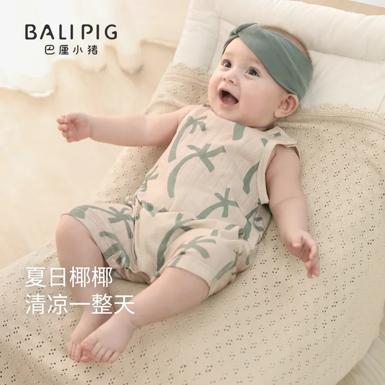 婴儿背心哈衣夏季无袖爬服薄款宝宝连体衣夏日新生儿衣服a类纯棉