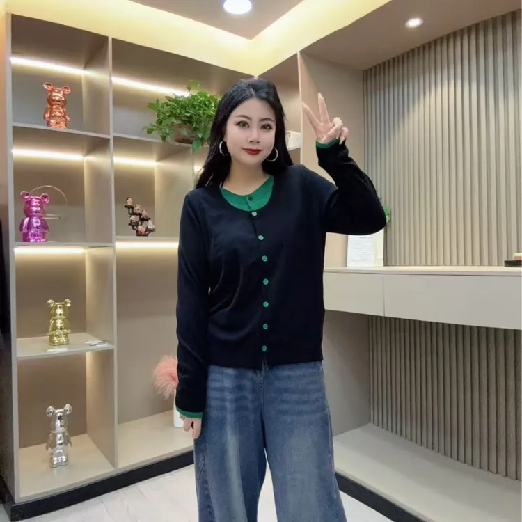 秋季毛衣-千 6908时尚休闲潮流叠穿领设计百搭款胖MM大码女装新款