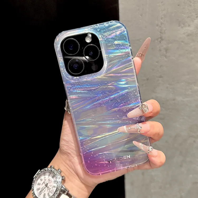 闪粉贝壳纹iPhone15promax手机壳透明苹果14防摔13简约镭射渐变
