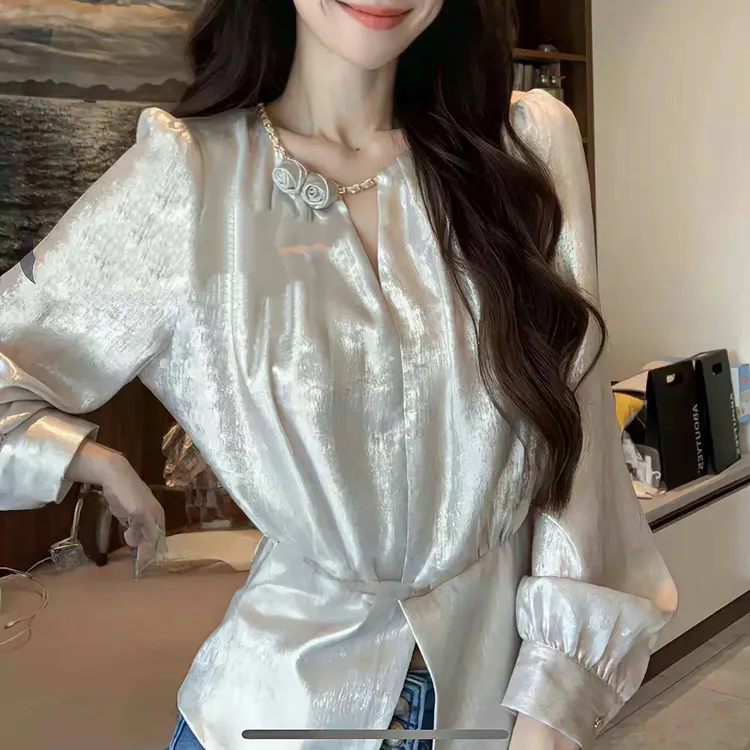 【525】法式气质小香风长袖衬衫女秋冬季新款韩系轻奢高级感衬衣