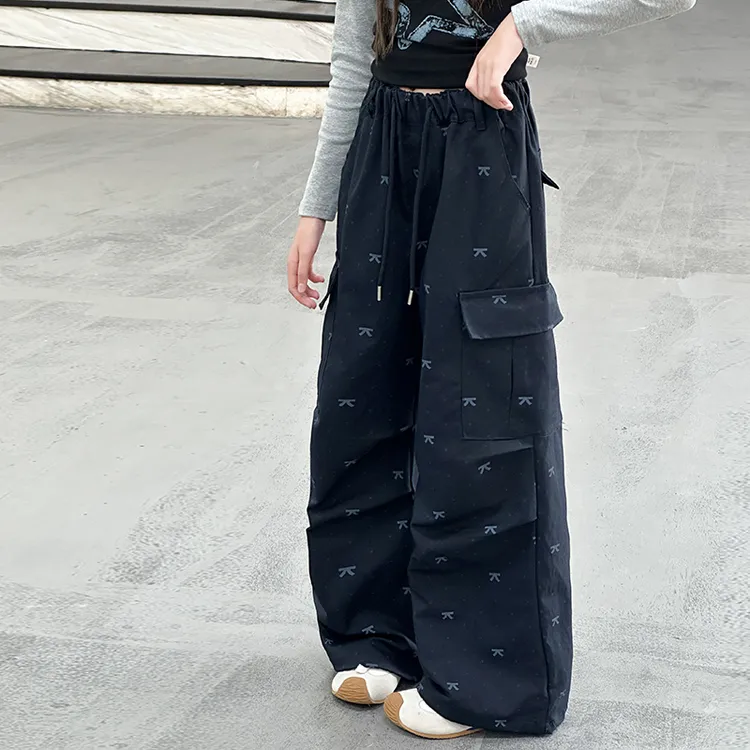 女童裤子秋装2025新款洋气甜酷风秋季蝴蝶结女童中大童休闲工装裤
