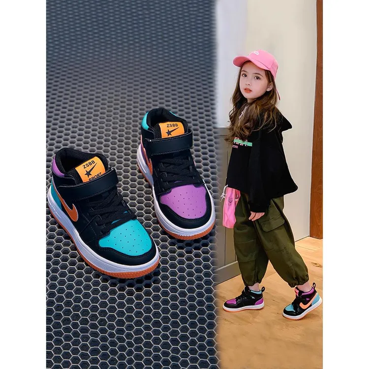 巴拉aj儿童鸳鸯aj鞋2025新款男童鞋子AB加绒鞋女童双色鞋高帮女孩