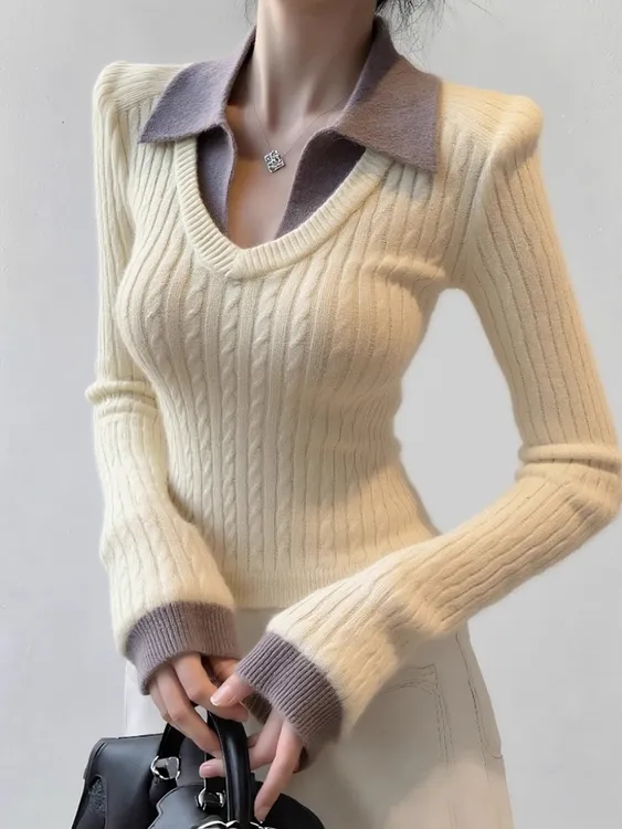 软糯慵懒白色假两件针织衫女2025冬季加厚高级感修身显瘦内搭毛衣