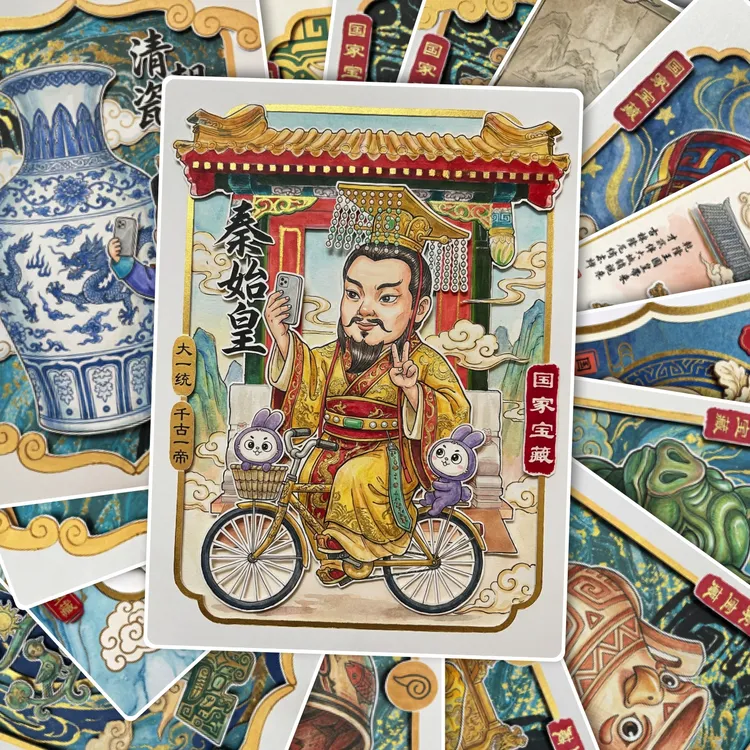 国家宝藏临摹卡Q办创想文物范图儿童创意美术明信片马克笔绘画