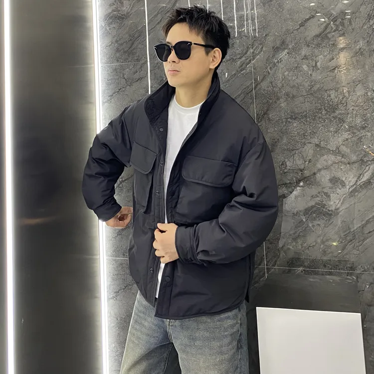 美式工装弧形下摆开衩大口袋立领羽绒服冬季白鸭绒痞帅保暖外套男