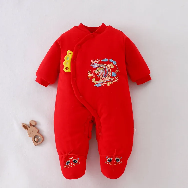 400克冬季加厚水洗棉花全红色拜年服喜庆满月包连脚刚出生新生儿