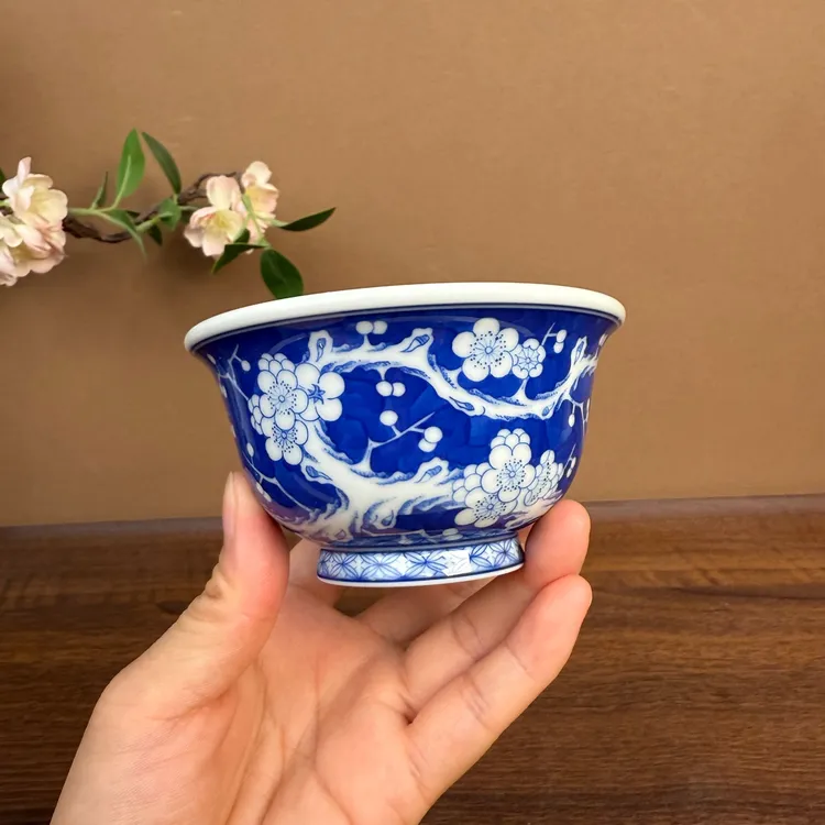 【陶月楼】内外满绘冰梅压手主人杯100cc 手工手绘景德镇茶具