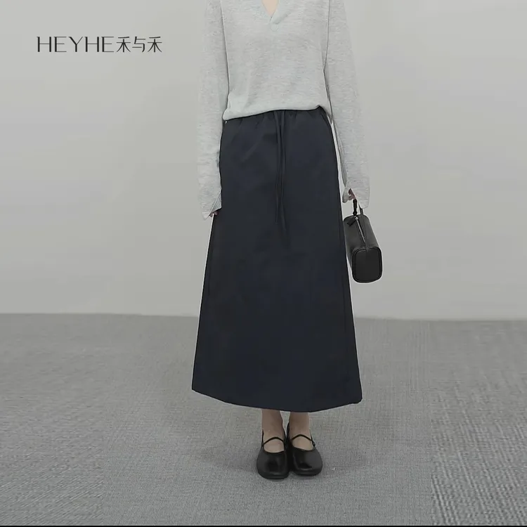 小禾【橡皮裙】莱赛尔棉混纺松紧腰抽绳舒适百搭显瘦半身裙