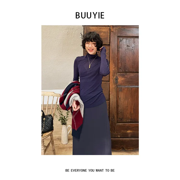 BUUYIE 25SS【云韵】羊毛极简风设计款纯色百搭打底衫 250944