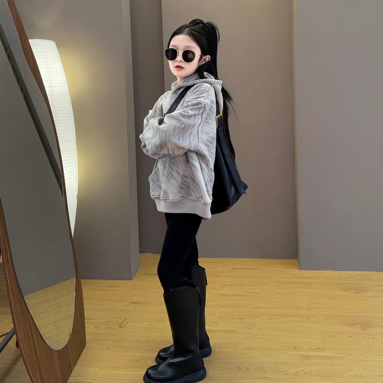 女童2025新款秋冬季韩版时尚加绒休闲洋气连帽卫衣加绒铅笔裤套装