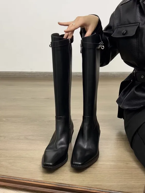 Dannyfrey秋冬英伦风凯利蔻头层牛皮女显瘦侧拉链新款时装靴5.5CM