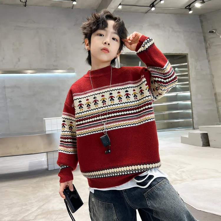 男童红色本命年毛衣秋冬2026新款儿童针织拜年服大童冬季线衣加厚