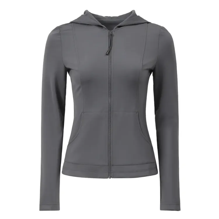 哥弟秋冬新款高弹瑜伽舒适简约加绒亲肤拉链款连帽外套1400810