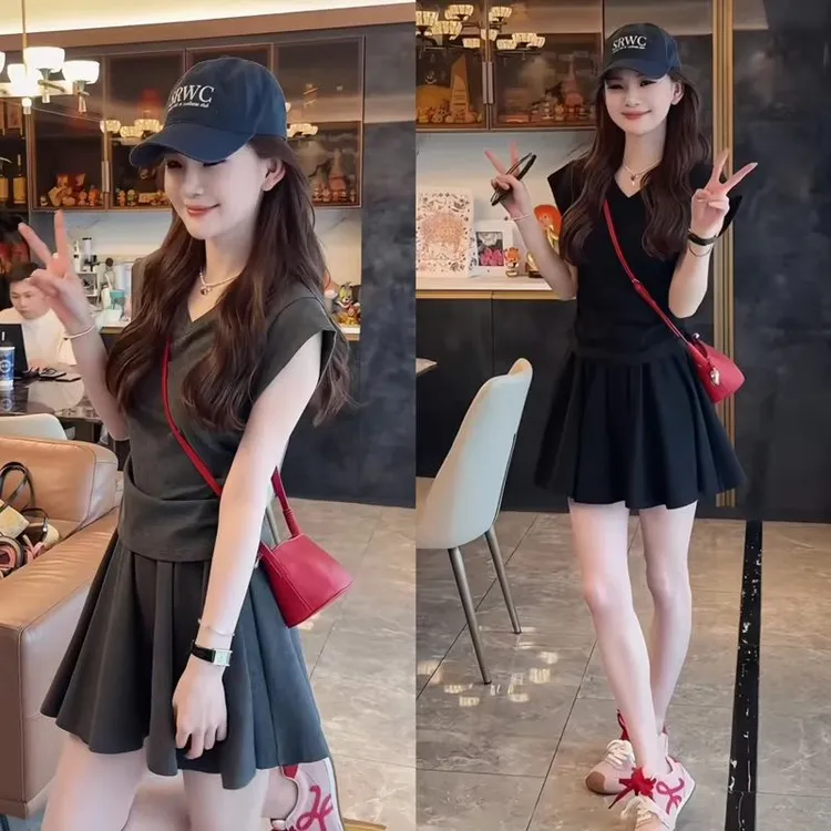 2025夏季韩版洋气城市机能风甜辣休闲套装裤裙机日奢风时尚A字高