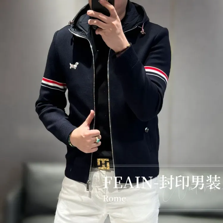 高端男士立体针织拼接连帽款夹克8112