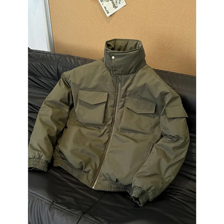 不是斌子立领冬季轻骑士夹克棉服挺阔宽松加厚痞帅短款bomber外套