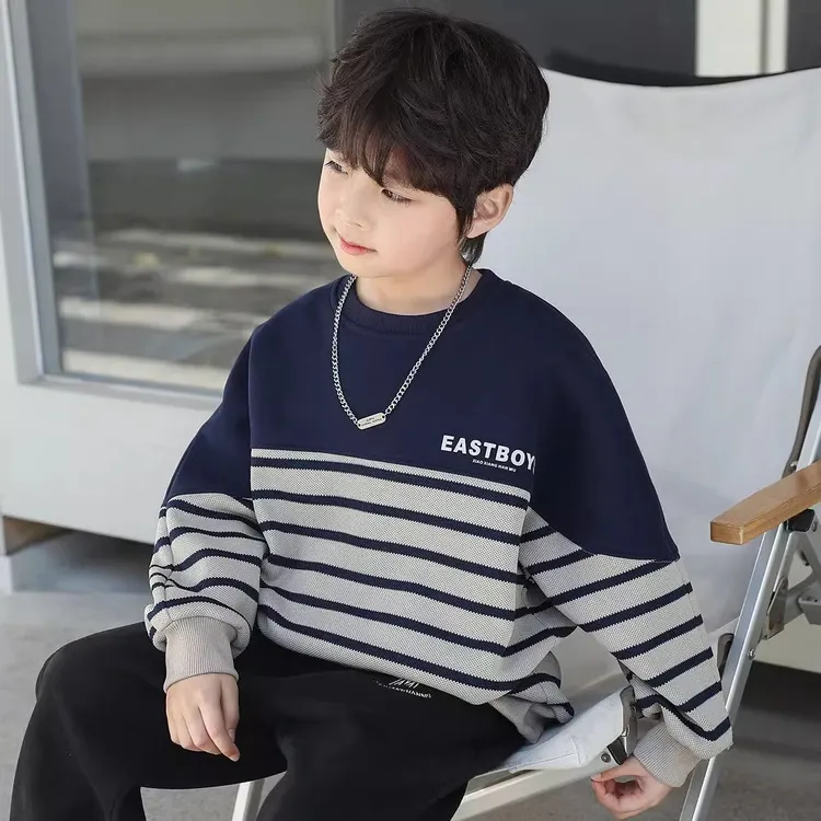 童装男童2025春装新款套头条纹卫衣儿童春秋款上衣舒适休闲运动潮