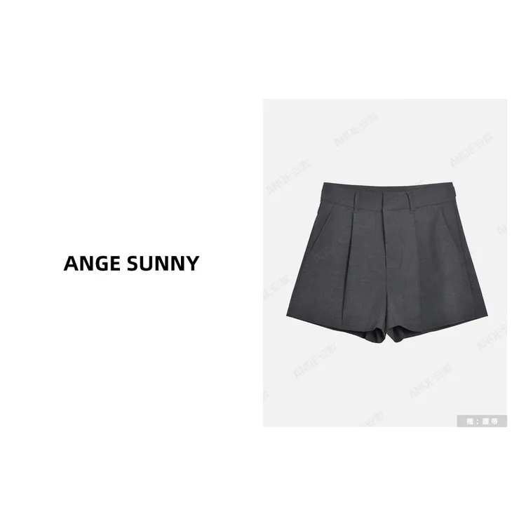 ANGE SUNNY【珍妮同款 腰带西装短裤】羊毛高腰纯色时尚休闲短裤