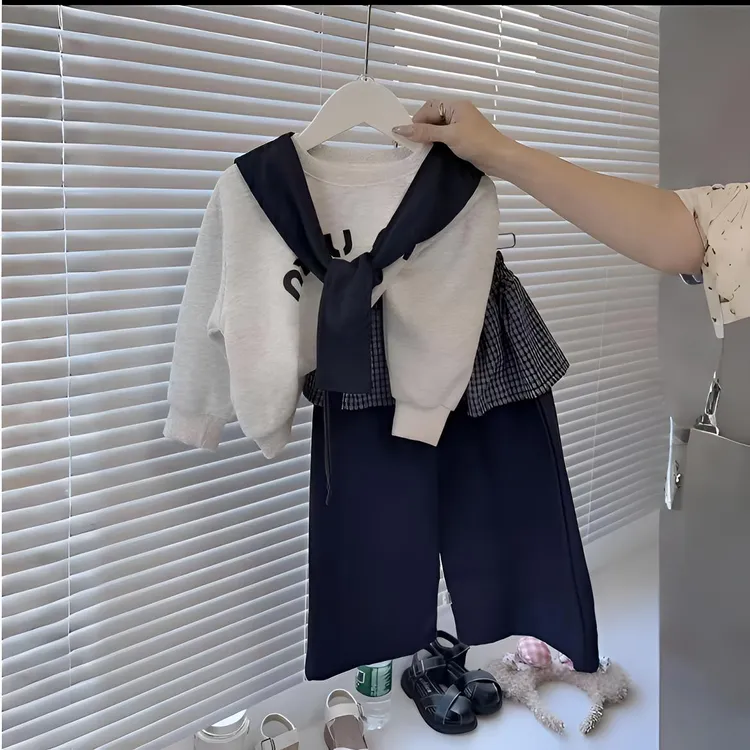 女童屁帘直筒裤套装2025秋季新款童装儿童宝宝韩版甜酷阔腿裤套装