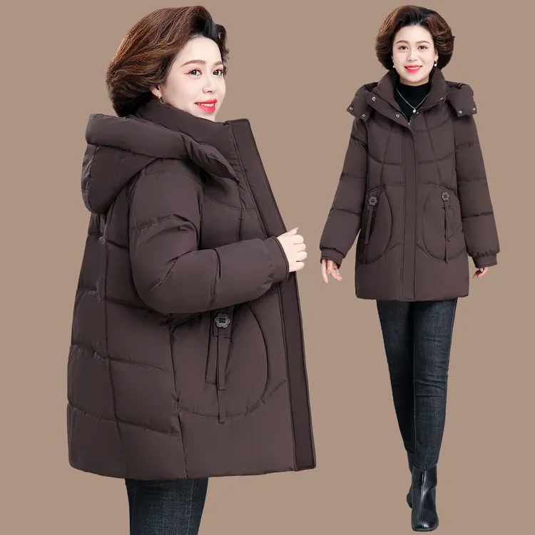 中年妈妈棉衣女中长款2025冬季加厚高档羽绒棉服洋气大码棉袄外套