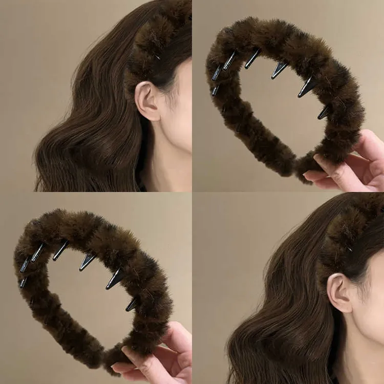 复古豹纹带齿毛绒发箍女防滑洗脸发卡化妆发饰头箍秋冬发饰新款