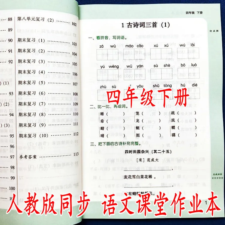 语文课堂默写我真棒同步练习册四年级下册语文教材专项训练人教版