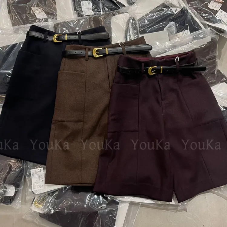 西主任的店秋季复古高腰宽松时尚口袋短裤五分直筒阔腿中裤