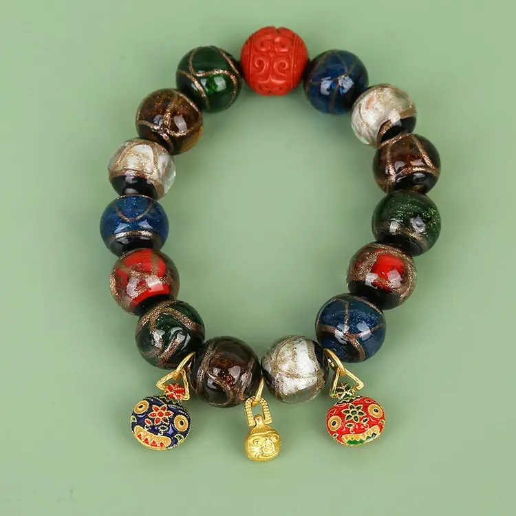 非金属玻璃手链 国潮时尚百搭复古民族风彩色轻奢/气质单圈手链