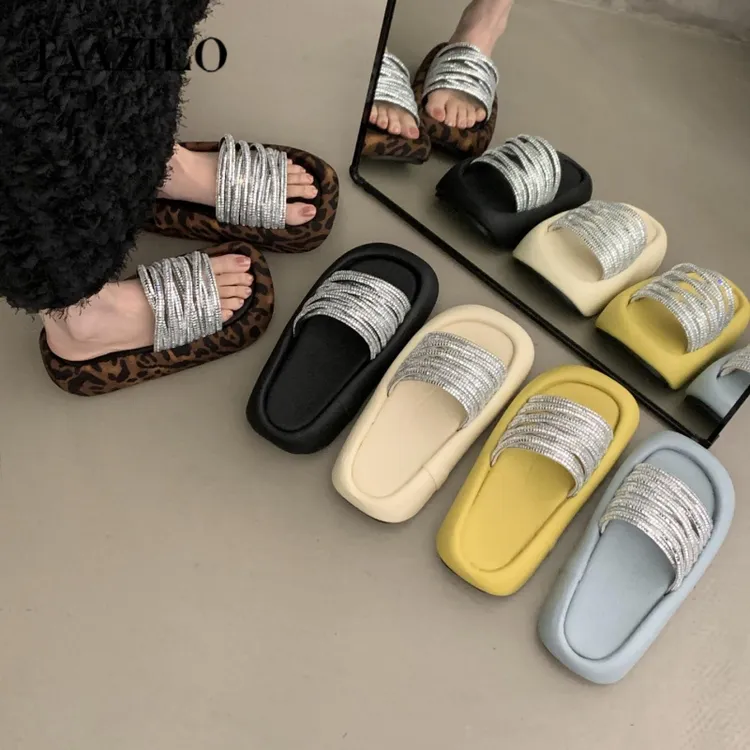 TAAZIEO松糕厚底增高水钻凉拖鞋女夏外穿2025新款百搭气质绝美沙