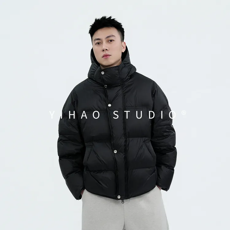 YIHAO STUDIO冬季男款巨保暖90白鸭绒羽绒服百搭休闲连帽短款外套