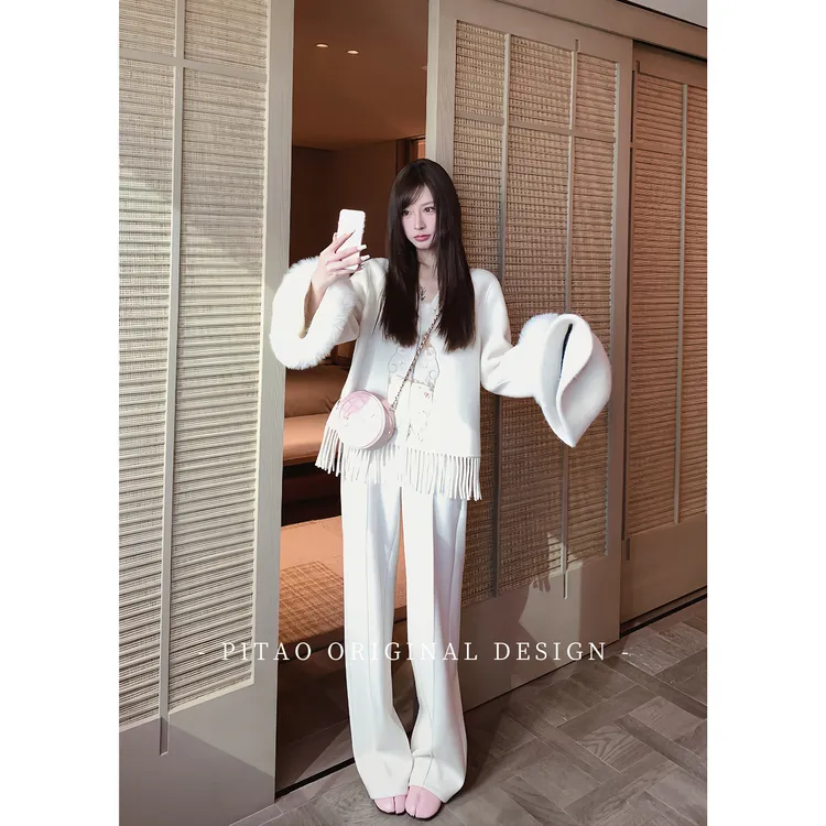 杜屁屁桃PITAO 原创【冬日初雪】经典简约设计师款时尚直筒长裤