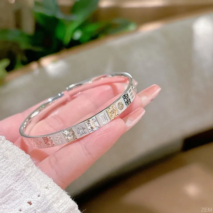 银9999碎冰冰十三幺麻将手镯实心开口银镯子新中式女礼物