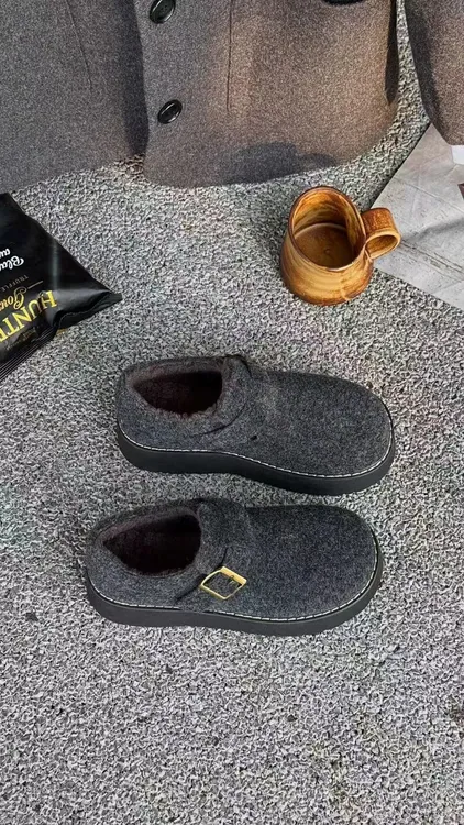 冰洁新款加绒百搭勃肯鞋厚底低帮加厚