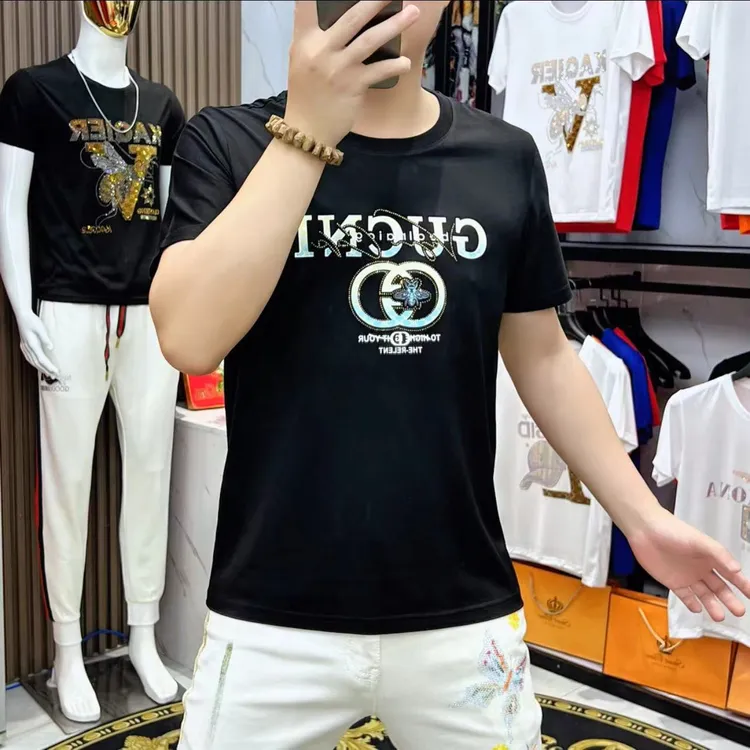 2025夏季新款男士时尚百搭短袖T恤圆领休闲潮流轻奢个性帅气半袖