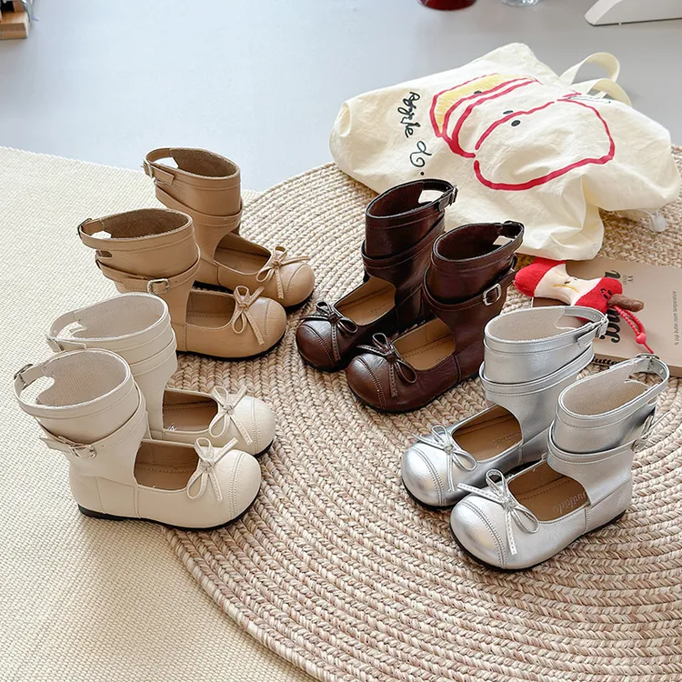 ins芭蕾风皮靴2025春秋季新款韩版女童蝴蝶结公主鞋休闲百搭短靴