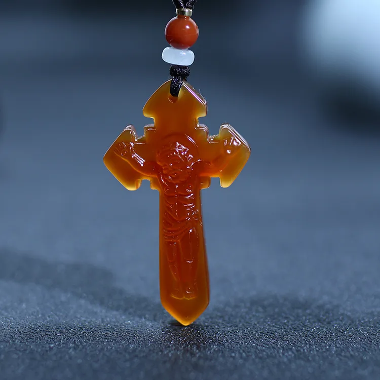 天然红玛瑙玉石十字架吊坠护身玉坠项链玉佩挂件挂坠平安扣小众