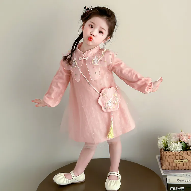 女童连衣裙春秋2025新款女宝宝国风旗袍公主裙子汉服儿童春季春装