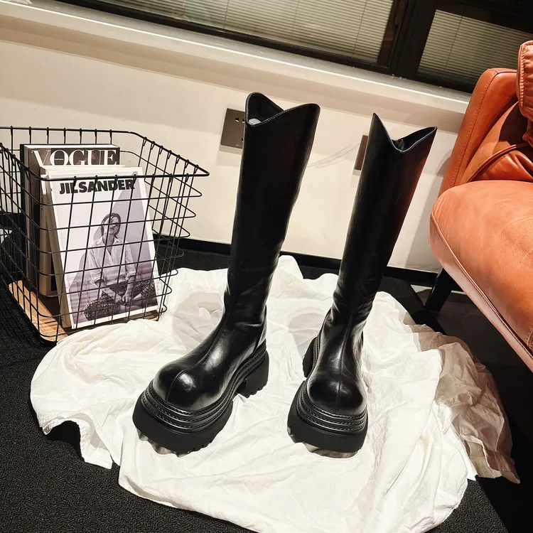 8cm增高~超显瘦厚底V字口长筒靴2025秋新款高筒瘦瘦靴不过膝长靴