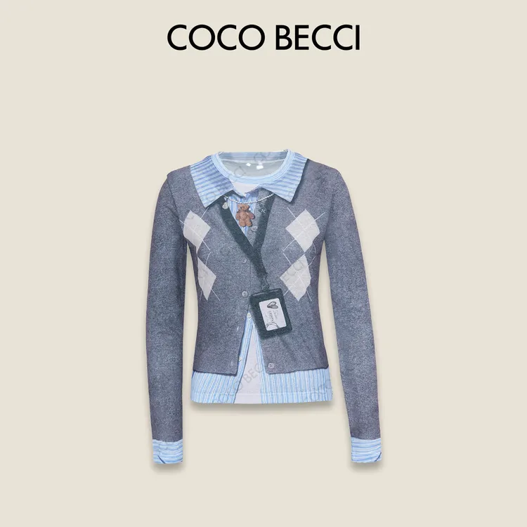 COCO BECCI【学院派】视觉拼接清新甜美时尚百搭T恤CFXYC223009