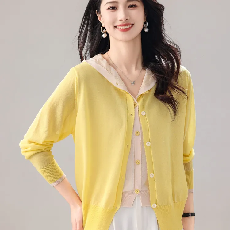 防晒连帽休闲风宽松型女毛针织衫上衣春夏百搭和纸纱冰丝外搭春秋