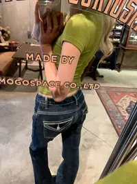 【米妮】“梦玲同款”低腰微弹复古口袋水洗微喇裤长裤&加长