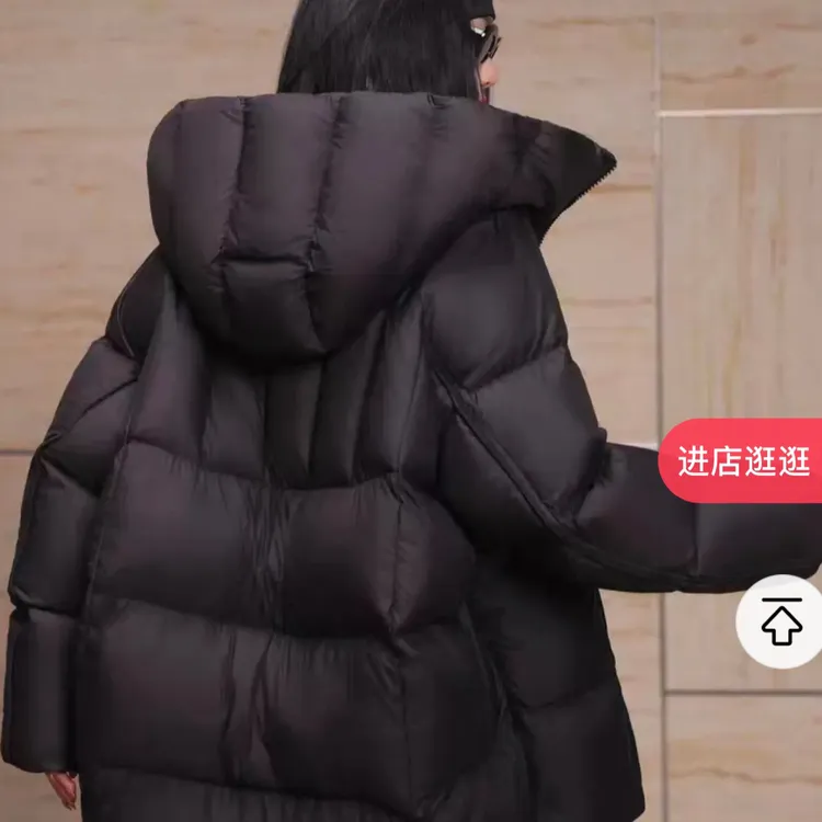 新国标90鸭绒高蓬松高质量女款秋冬中长款时尚连帽羽绒服