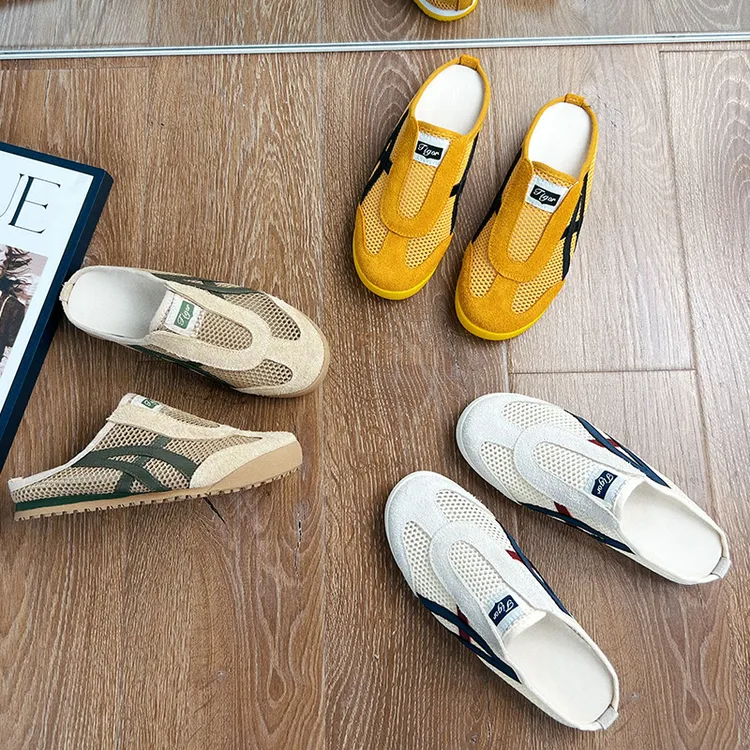 真皮包头拖鞋女2025夏季新款平底透气运动半拖女休闲百搭复古凉拖