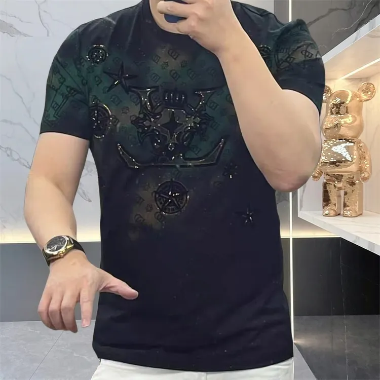 2025夏季新款休闲时尚帅气高品质修身圆领t恤男士短袖潮流