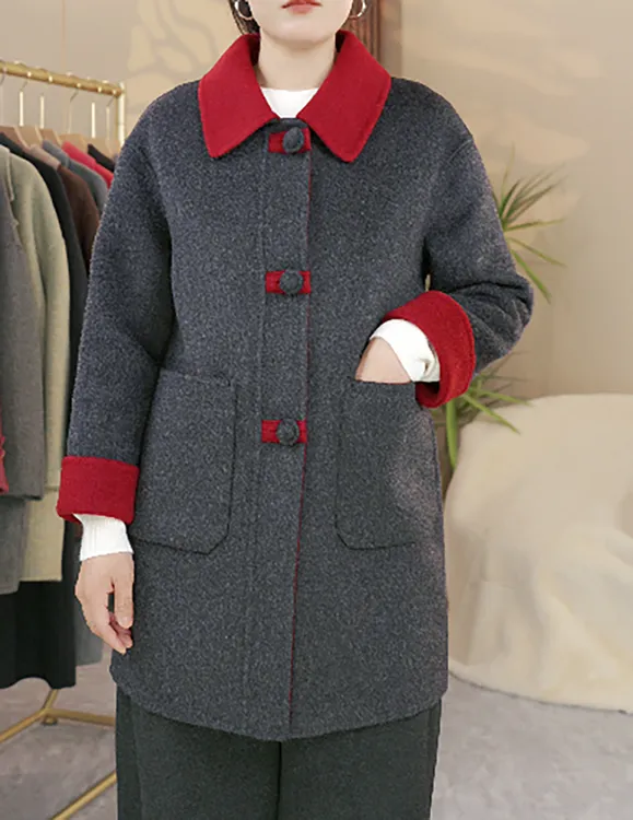 中长款高端羊毛大衣女2025新款气质风衣双面毛呢外套新中式5815