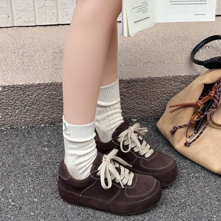 漫斯贝尔真皮复古德训鞋秋季新款厚底时尚阿甘鞋百搭休闲运动板鞋