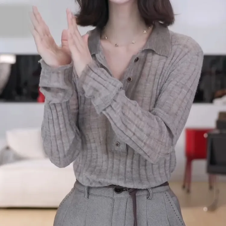 2025新款时尚百搭撞色针织翻领修身慵懒针织上衣LK2506555