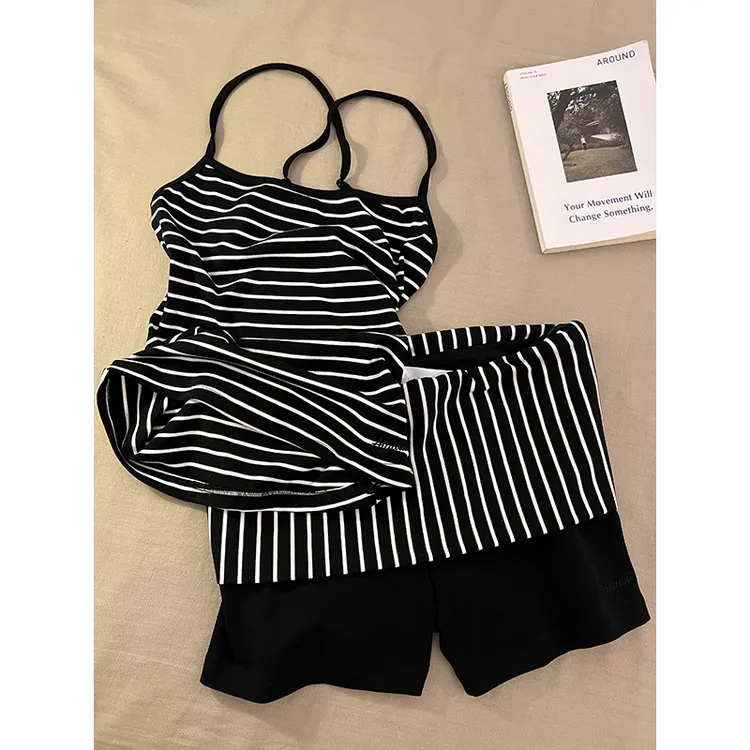 日系休闲性感黑白条纹睡衣女夏季新款可外穿吊带短裤家居服两件套
